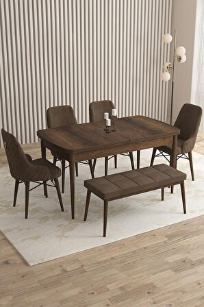 Rovena Flora Barok 80x132 Açılabilir Mdf Mutfak Masası Takımı 4 Adet Sandalye+1 Bench