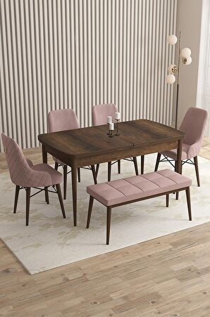 Rovena Flora Barok 80x132 Açılabilir Mdf Mutfak Masası Takımı 4 Adet Sandalye+1 Bench