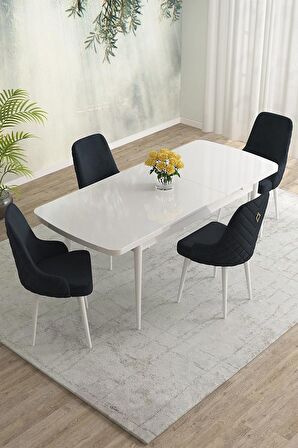 Rovena Eylül Beyaz 80x132 Açılabilir Mdf Mutfak Masası Takımı 4 Adet Sandalye