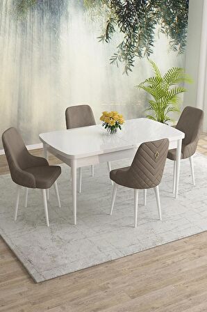 Rovena Eylül Beyaz 80x132 Açılabilir Mdf Mutfak Masası Takımı 4 Adet Sandalye