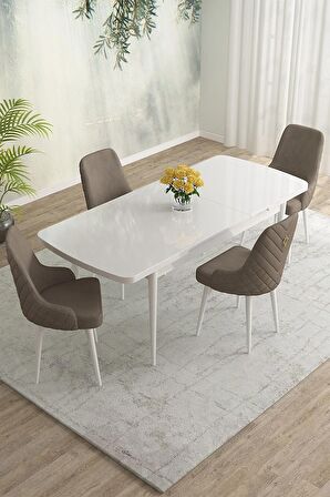 Rovena Eylül Beyaz 80x132 Açılabilir Mdf Mutfak Masası Takımı 4 Adet Sandalye