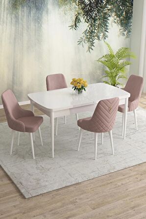 Rovena Eylül Beyaz 80x132 Açılabilir Mdf Mutfak Masası Takımı 4 Adet Sandalye