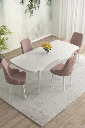 Rovena Eylül Beyaz 80x132 Açılabilir Mdf Mutfak Masası Takımı 4 Adet Sandalye