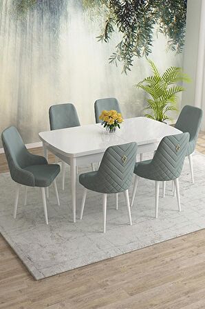 Rovena Eylül Beyaz 80x132 Açılabilir Mdf Mutfak Masası Takımı 6 Adet Sandalye