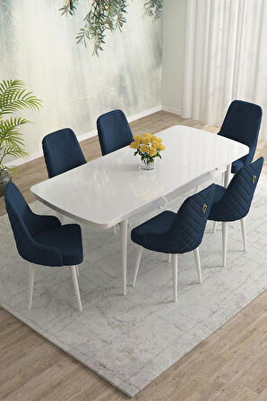 Rovena Eylül Beyaz 80x132 Açılabilir Mdf Mutfak Masası Takımı 6 Adet Sandalye