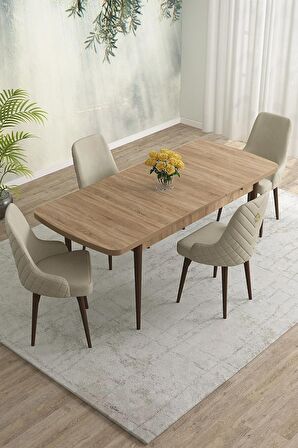 Rovena Eylül Meşe 80x132 Açılabilir Mdf Mutfak Masası Takımı 4 Adet Sandalye