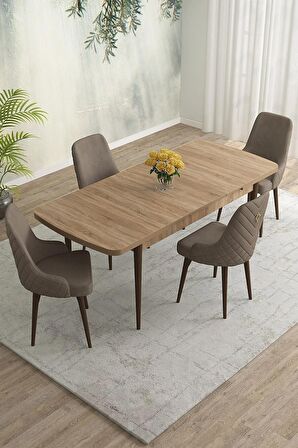 Rovena Eylül Meşe 80x132 Açılabilir Mdf Mutfak Masası Takımı 4 Adet Sandalye