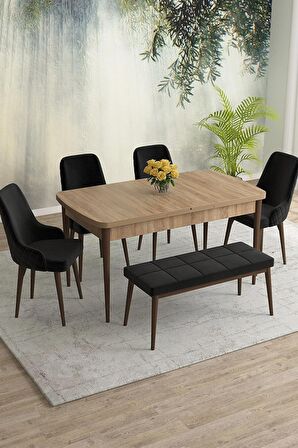 Rovena Eylül Meşe 80x132 Açılabilir Mdf Mutfak Masası Takımı 4 Adet Sandalye+1 Bench
