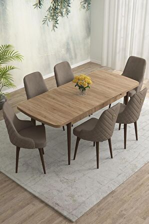 Rovena Eylül Meşe 80x132 Açılabilir Mdf Mutfak Masası Takımı 6 Adet Sandalye