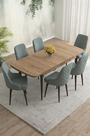 Rovena Eylül Meşe 80x132 Açılabilir Mdf Mutfak Masası Takımı 6 Adet Sandalye