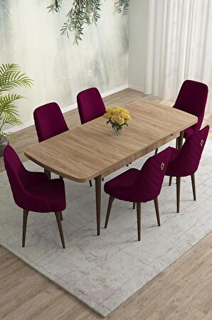 Rovena Eylül Meşe 80x132 Açılabilir Mdf Mutfak Masası Takımı 6 Adet Sandalye