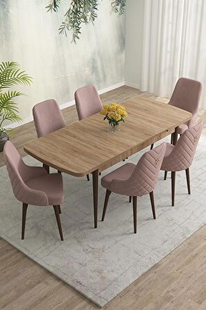 Rovena Eylül Meşe 80x132 Açılabilir Mdf Mutfak Masası Takımı 6 Adet Sandalye
