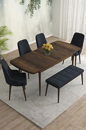 Rovena Eylül Barok 80x132 Açılabilir Mdf Mutfak Masası Takımı 4 Adet Sandalye+1 Bench