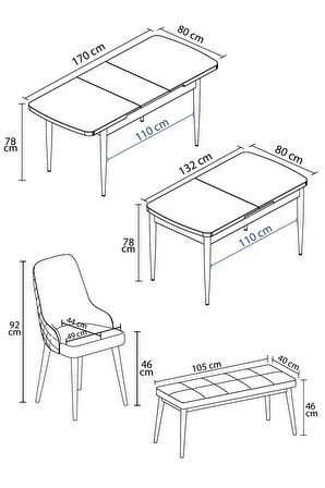 Rovena Eylül Barok 80x132 Açılabilir Mdf Mutfak Masası Takımı 4 Adet Sandalye+1 Bench