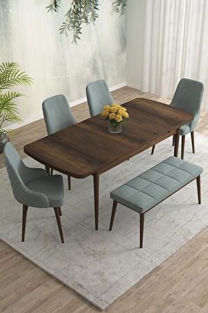 Rovena Eylül Barok 80x132 Açılabilir Mdf Mutfak Masası Takımı 4 Adet Sandalye+1 Bench