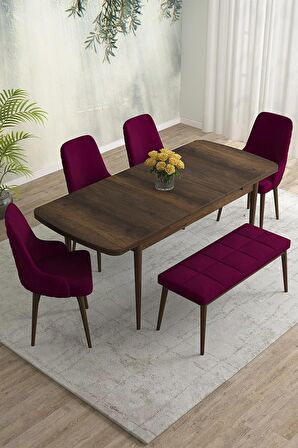 Rovena Eylül Barok 80x132 Açılabilir Mdf Mutfak Masası Takımı 4 Adet Sandalye+1 Bench