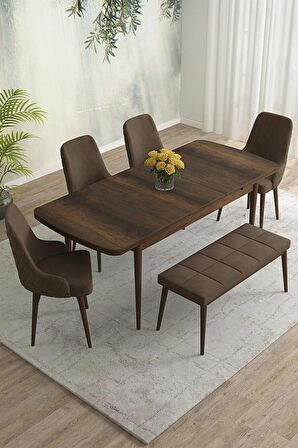 Rovena Eylül Barok 80x132 Açılabilir Mdf Mutfak Masası Takımı 4 Adet Sandalye+1 Bench