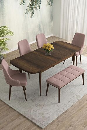 Rovena Eylül Barok 80x132 Açılabilir Mdf Mutfak Masası Takımı 4 Adet Sandalye+1 Bench