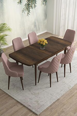 Rovena Eylül Barok 80x132 Açılabilir Mdf Mutfak Masası Takımı 6 Adet Sandalye