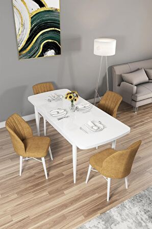 Rovena Arel Beyaz 80x132 Açılabilir Mdf Mutfak Masası Takımı 4 Adet Sandalye