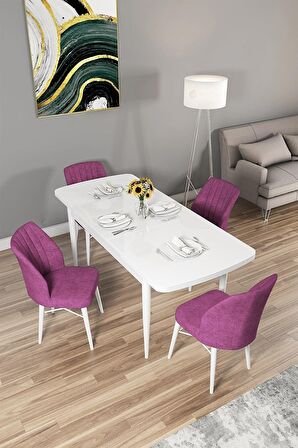 Rovena Arel Beyaz 80x132 Açılabilir Mdf Mutfak Masası Takımı 4 Adet Sandalye