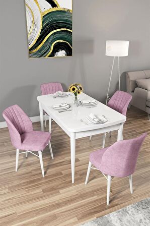 Rovena Arel Beyaz 80x132 Açılabilir Mdf Mutfak Masası Takımı 4 Adet Sandalye