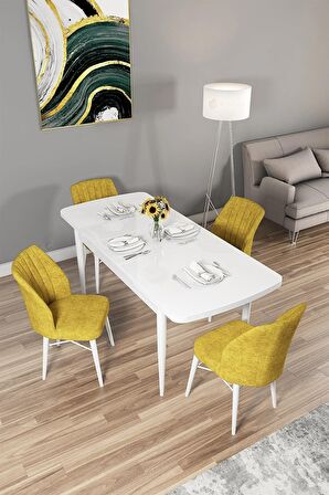 Rovena Arel Beyaz 80x132 Açılabilir Mdf Mutfak Masası Takımı 4 Adet Sandalye