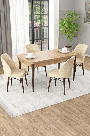 Rovena Arel Meşe 80x132 Açılabilir Mdf Mutfak Masası Takımı 4 Adet Sandalye