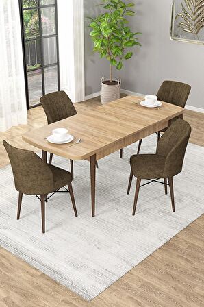 Rovena Arel Meşe 80x132 Açılabilir Mdf Mutfak Masası Takımı 4 Adet Sandalye