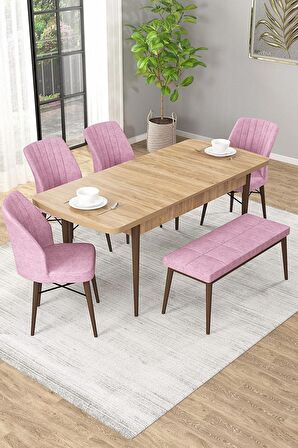 Rovena Arel Meşe 80x132 Açılabilir Mdf Mutfak Masası Takımı 4 Adet Sandalye + 1 Bench