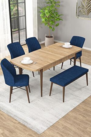 Rovena Arel Meşe 80x132 Açılabilir Mdf Mutfak Masası Takımı 4 Adet Sandalye + 1 Bench