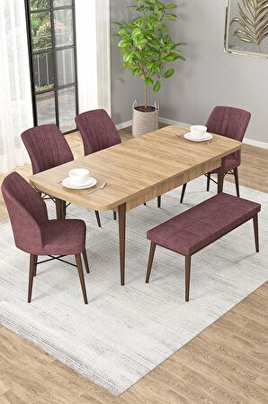 Rovena Arel Meşe 80x132 Açılabilir Mdf Mutfak Masası Takımı 4 Adet Sandalye + 1 Bench