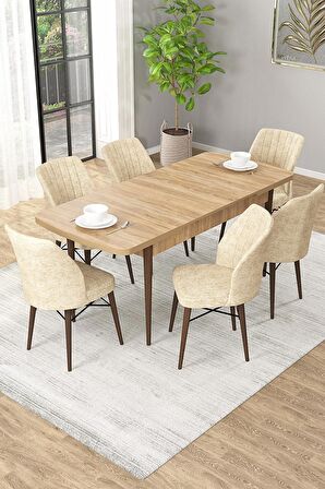 Rovena Arel Meşe 80x132 Açılabilir Mdf Mutfak Masası Takımı 6 Adet Sandalye