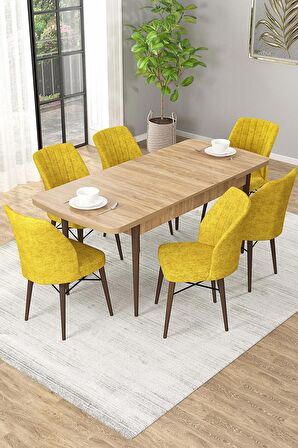 Rovena Arel Meşe 80x132 Açılabilir Mdf Mutfak Masası Takımı 6 Adet Sandalye