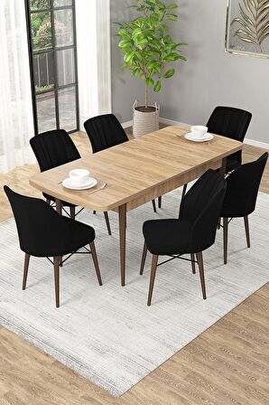 Rovena Arel Meşe 80x132 Açılabilir Mdf Mutfak Masası Takımı 6 Adet Sandalye