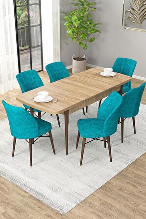 Rovena Arel Meşe 80x132 Açılabilir Mdf Mutfak Masası Takımı 6 Adet Sandalye