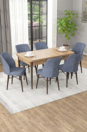 Rovena Arel Meşe 80x132 Açılabilir Mdf Mutfak Masası Takımı 6 Adet Sandalye