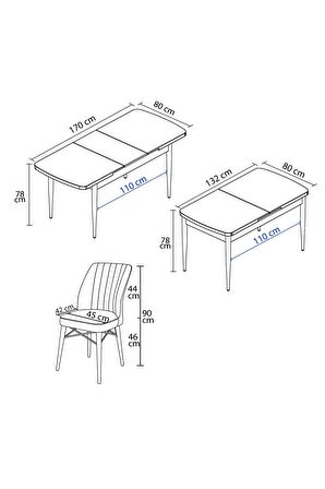 Rovena Arel Barok 80x132 Açılabilir Mdf Mutfak Masası Takımı 4 Adet Sandalye
