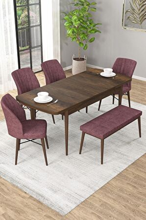 Rovena Arel Barok 80x132 Açılabilir Mdf Mutfak Masası Takımı 4 Adet Sandalye + 1 Bench
