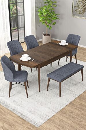 Rovena Arel Barok 80x132 Açılabilir Mdf Mutfak Masası Takımı 4 Adet Sandalye + 1 Bench