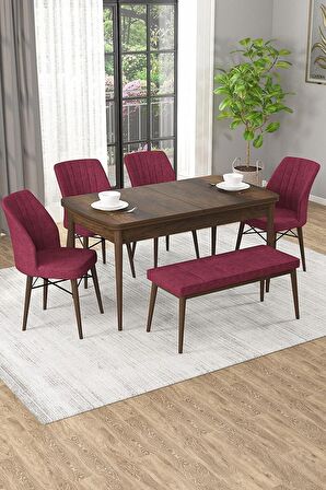 Rovena Arel Barok 80x132 Açılabilir Mdf Mutfak Masası Takımı 4 Adet Sandalye + 1 Bench