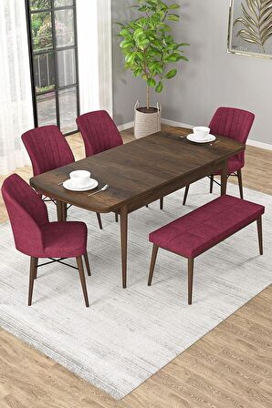 Rovena Arel Barok 80x132 Açılabilir Mdf Mutfak Masası Takımı 4 Adet Sandalye + 1 Bench