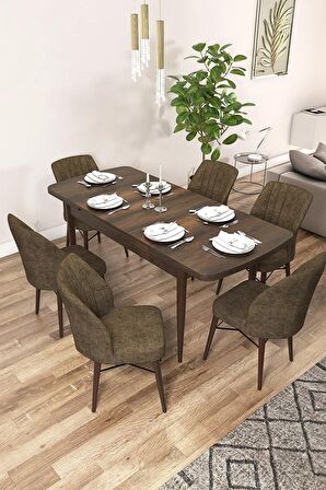 Rovena Arel Barok 80x132 Açılabilir Mdf Mutfak Masası Takımı 6 Adet Sandalye