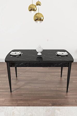 Rovena Arel Siyah Mermer 80x132 Açılabilir Mdf Mutfak Masası Takımı 4 Adet Sandalye