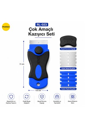 RL-023 Çok Amaçlı Cam Film Tutkal Ve Etiket Kazıyıcı Spatula Temizleme Aracı Yedek Bıçaklı Set