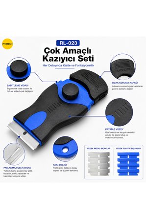 RL-023 Çok Amaçlı Cam Film Tutkal Ve Etiket Kazıyıcı Spatula Temizleme Aracı Yedek Bıçaklı Set