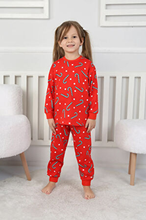 Yılbaşı Temalı Baston Şeker Desenli %100 Pamuk Unisex Pijama Takımı