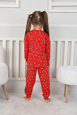 Yılbaşı Temalı Baston Şeker Desenli %100 Pamuk Unisex Pijama Takımı