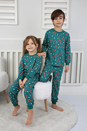 Yılbaşı Temalı Baston Şeker Desenli %100 Pamuk Unisex Pijama Takımı