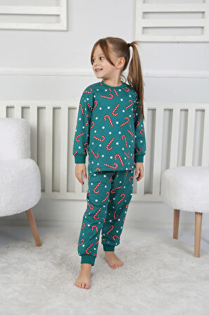 Yılbaşı Temalı Baston Şeker Desenli %100 Pamuk Unisex Pijama Takımı